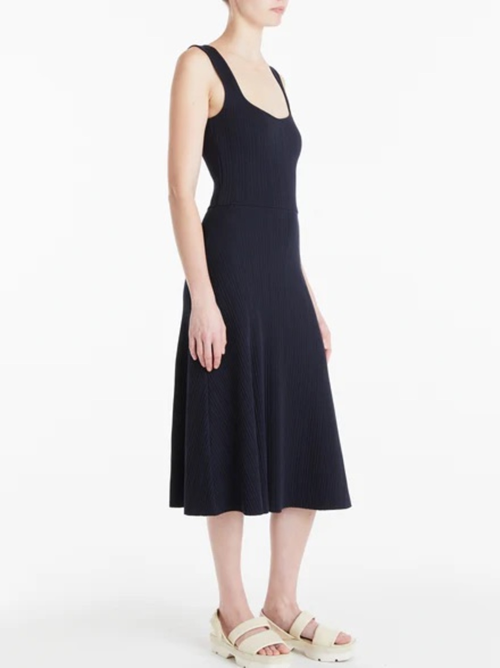 Vince Women's Navy Blue Ribbed Sweetheart Neckline Midi Tank Dress Size Medium